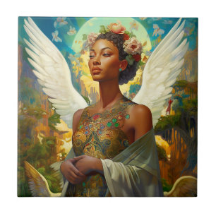 African American Angel Goddess Fantasy Art Tile