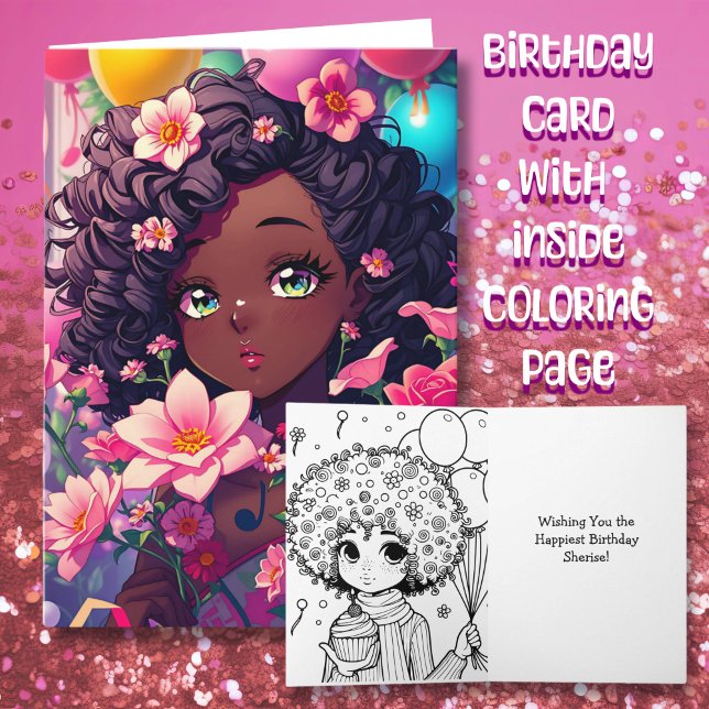 African-American Anime Girl Birthday Card (Creator Uploaded)