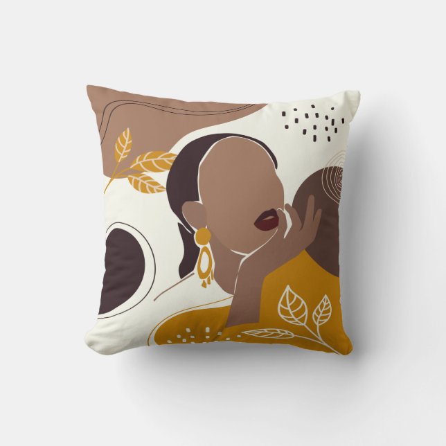 African American Art, Leaf Girl Print, Black Woman Throw Pillow (Front)