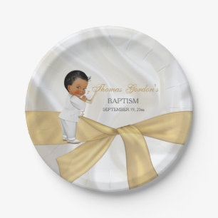 African American Baby Boy Baptism Christening Paper Plate
