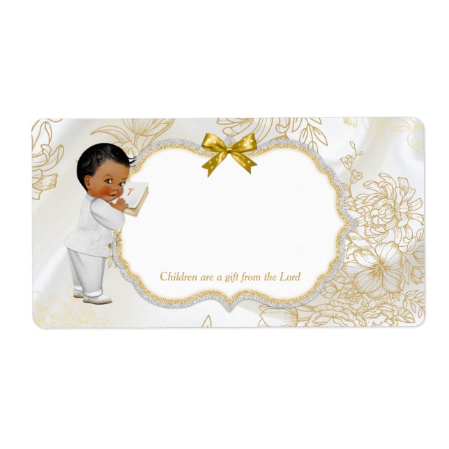 African American Baby Boy Baptism Gold White (Front)