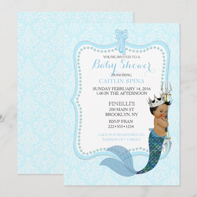 African American Baby Boy Merman Prince Crown Invitation (Front/Back)