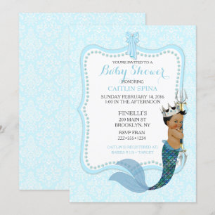 African American Baby Boy Merman Prince Crown Invitation
