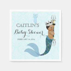 African American Baby Boy Merman Prince Crown Napkin