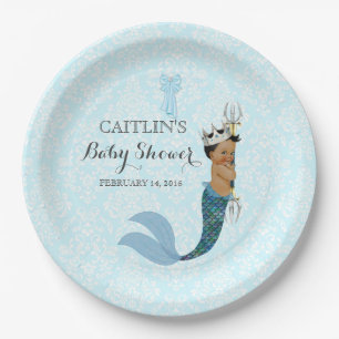 African American Baby Boy Merman Prince Crown Paper Plate