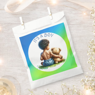 African-American Baby Boy with Teddy Baby Shower Favour Bag