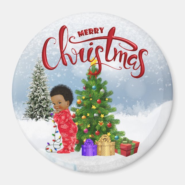 African American Baby Christmas Magnet (Front)