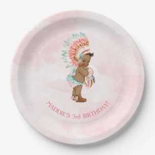 African American Baby Girl Headdress Moccasins Paper Plate