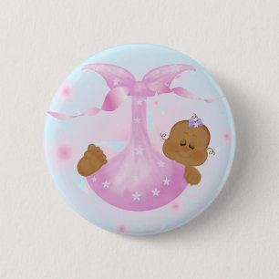 African American Baby Girl in Blanket 2 Inch Round Button