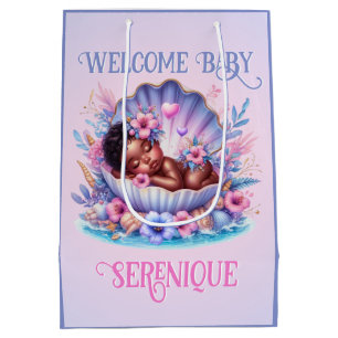 African American Baby Girl in Seashell Pastel Medium Gift Bag