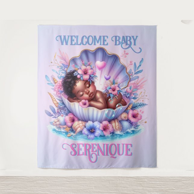 African American Baby Girl in Seashell Pastel Tapestry (Front)