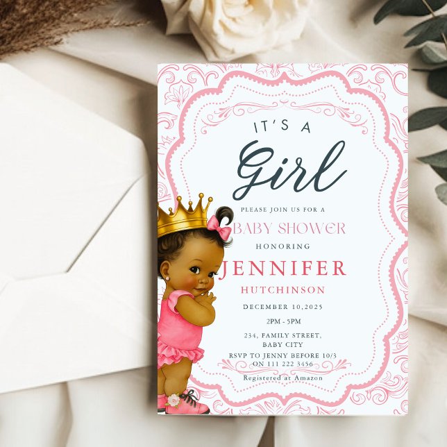 African American Baby Girl Princess Baby Shower Invitation (African American Baby Girl Princess Baby Shower Invitation)