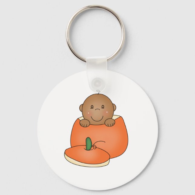 African American Baby in Pumpkin Keychain (Front)