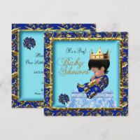 African American Baby Shower Blue Gold Boy