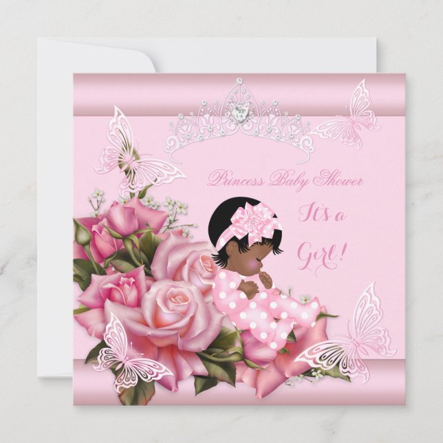African American Baby Shower Girl Butterfly Pink Invitation (Front)
