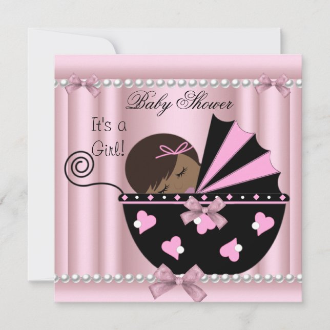 African American Baby Shower Girl Pink Invitation (Front)