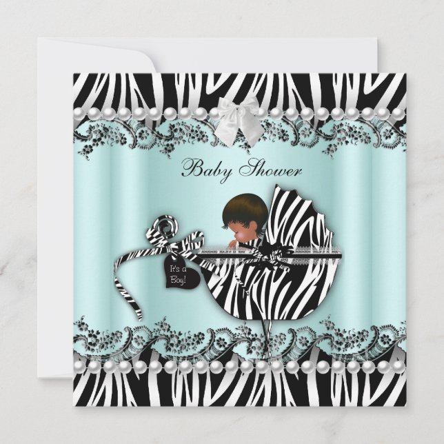 African American Baby Shower Zebra Boy or Girl Invitation (Front)