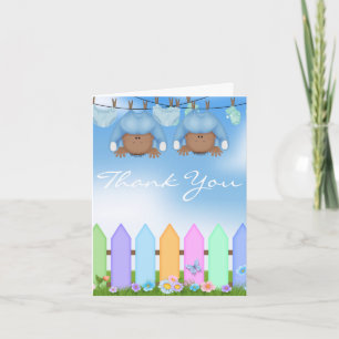 AFRICAN AMERICAN BABY TWIN BOYS THANK YOU CARD