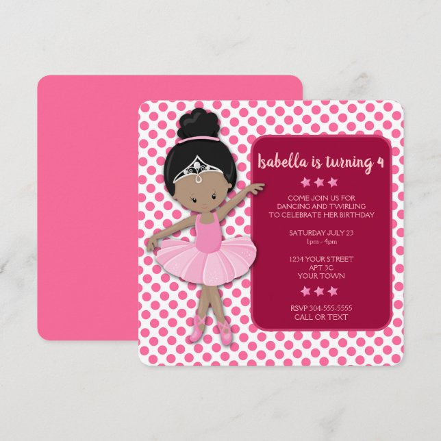 African American Ballerina Birthday Invitation (Front/Back)