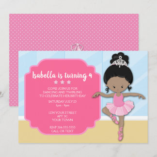 African American Ballerina Birthday Invitation