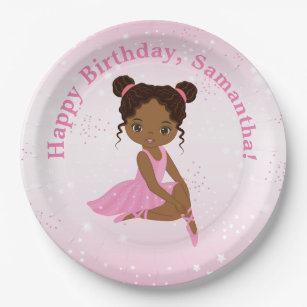 African American Ballerina Birthday Paper Plate