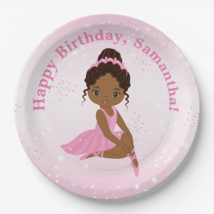 African American Ballerina Birthday Paper Plate