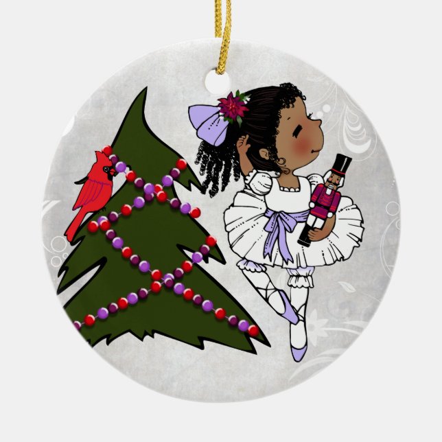 African American Ballerina Christmas Ornament (Front)