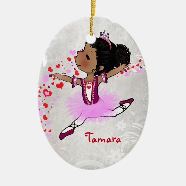 African  American Ballerina Personalized Christmas Ceramic Ornament (Front)