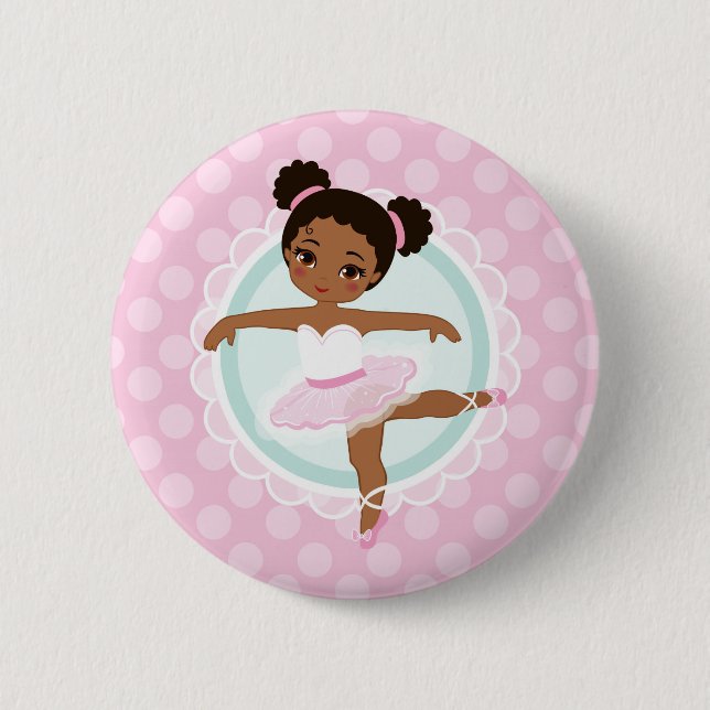 African American Ballerina - Pink Ballet Dancer 2 Inch Round Button (Front)