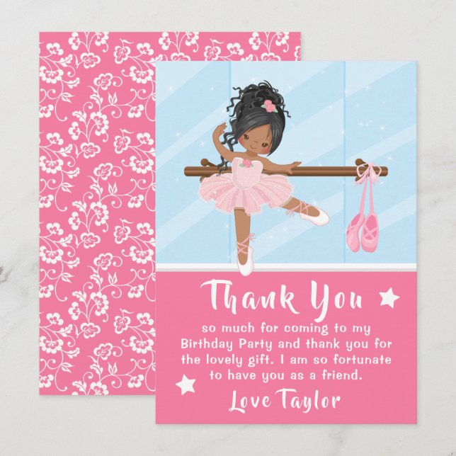 African American Ballerina Pink Birthday Thank You (Front/Back)