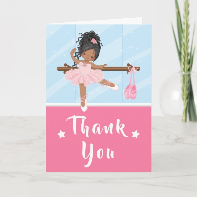 African American Ballerina Pink Birthday Thank You (Front)