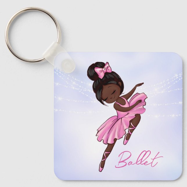African American Ballerina Pink, Purple Ballet Keychain (Front)