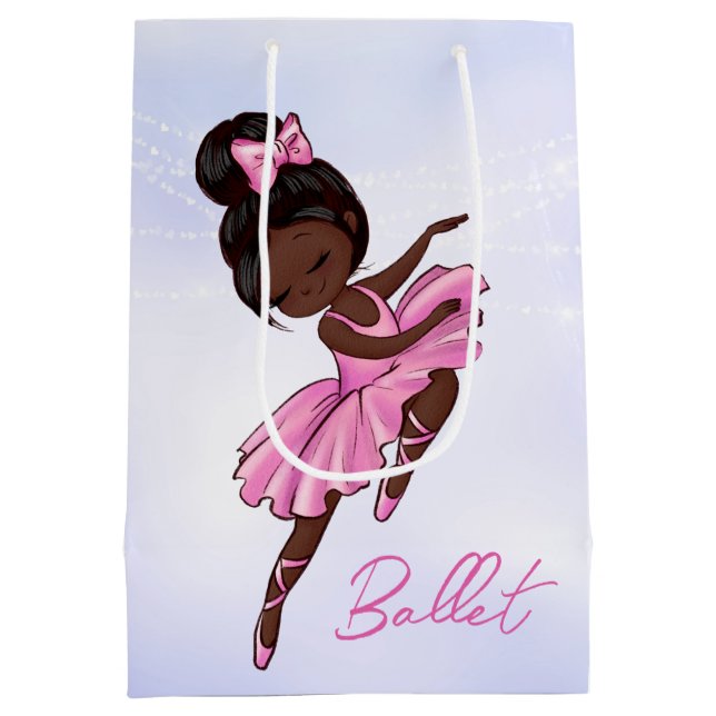 African American Ballerina Pink Tutu Ballet Dance Medium Gift Bag (Back)