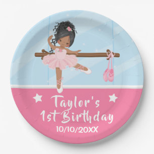 African American Ballerina Pink Tutu Birthday Pape Paper Plate