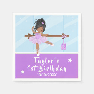 African American Ballerina Purple Tutu Birthday Na Napkin