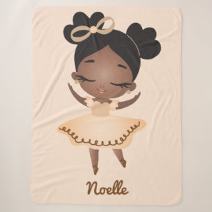 African American Ballerina with Bow, Beige Sherpa Blanket