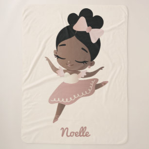 African American Ballerina with Bow, Pink & Beige Sherpa Blanket