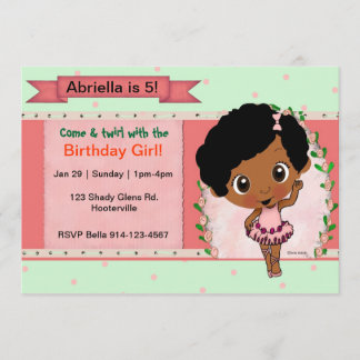 African American Ballet or Dance Birthday Party Invitation