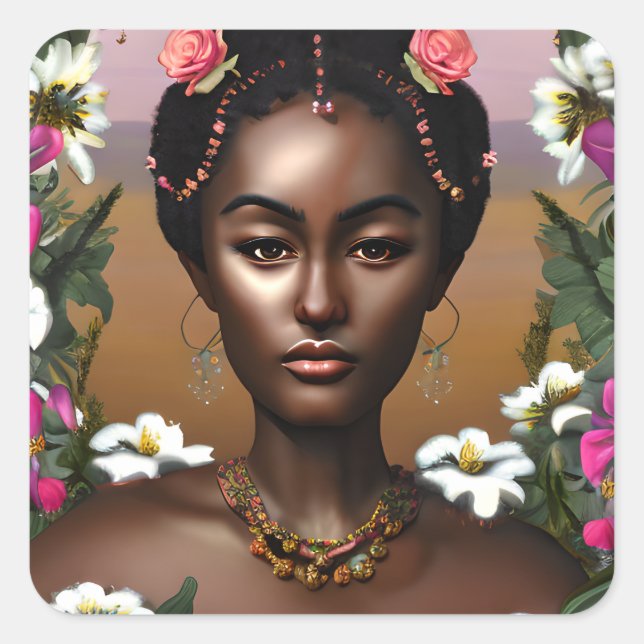 African-American Beauty AI Art Square Sticker (Front)