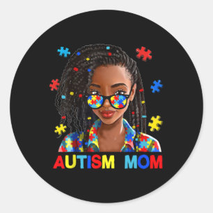 African American Black Autism Mom Afro Autism Awar Classic Round Sticker