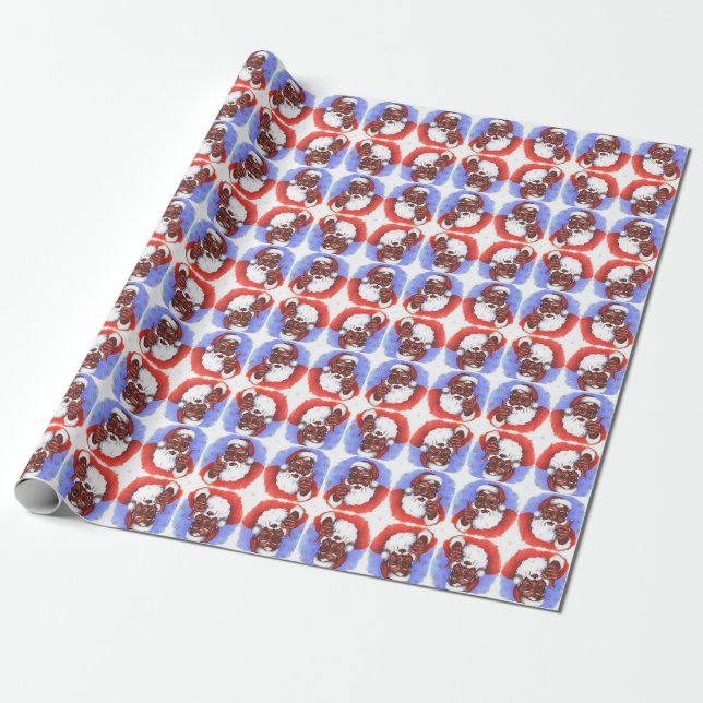 African American Black Brown Hispanic Santa Claus Wrapping Paper (Unrolled)