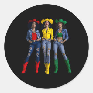 African American Black Cowgirls Western Women June Classic Round Sticker
