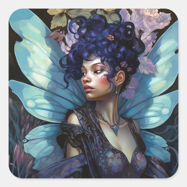 African American Black Fairy Fantasy Art Square Sticker (Front)