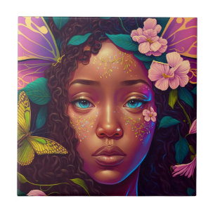 African American Black Fairy Fantasy Art Tile