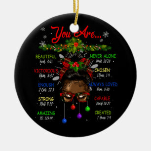 African American Black Girl God Say I Am Christmas Ceramic Ornament