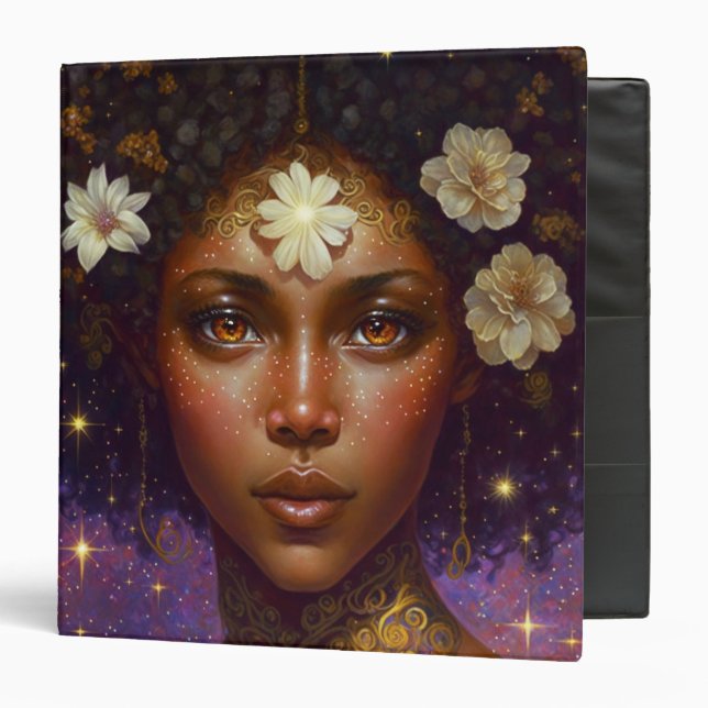 African American Black Goddess Queen Fantasy Art 3 Binder (Front/Inside)