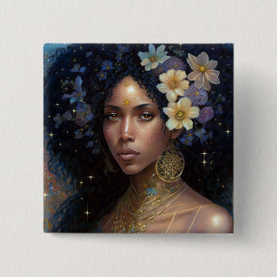 African American Black Goddess Queen Fantasy Art B 2 Inch Square Button