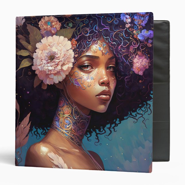 African American Black Goddess Queen Fantasy Art Binder (Front/Inside)