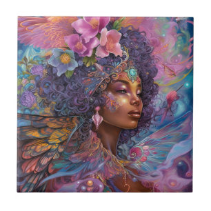 African American Black Goddess Queen Fantasy Art C Tile
