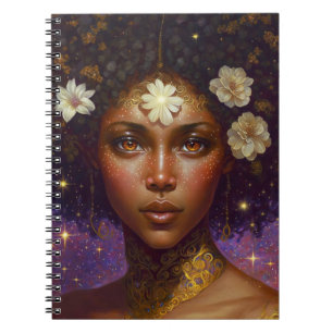 African American Black Goddess Queen Fantasy Art N Notebook
